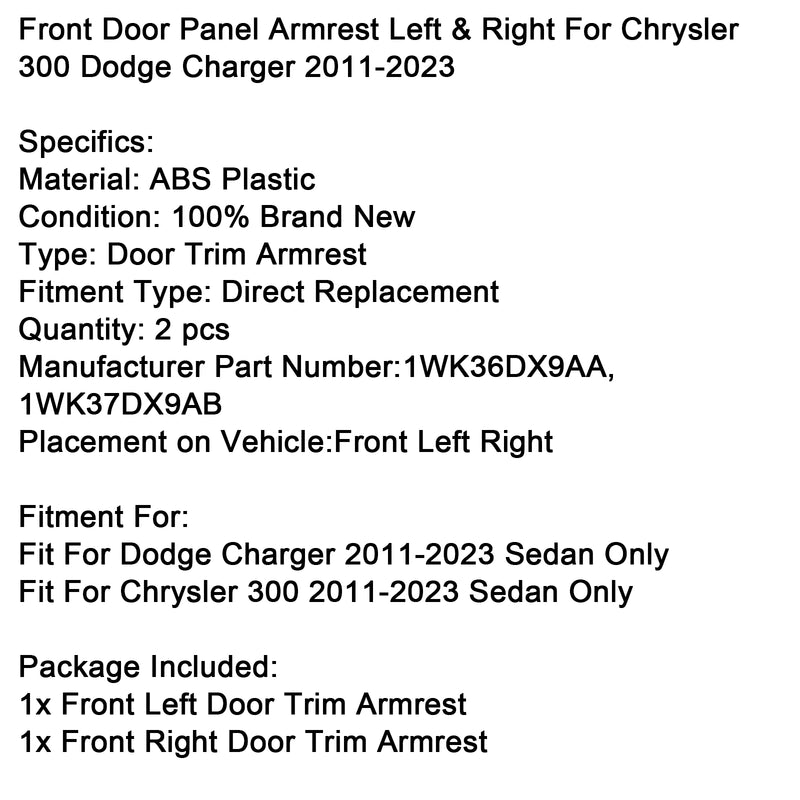 Front Door Panel Armrest Left & Right For Chrysler 300 Dodge Charger 2011-2023