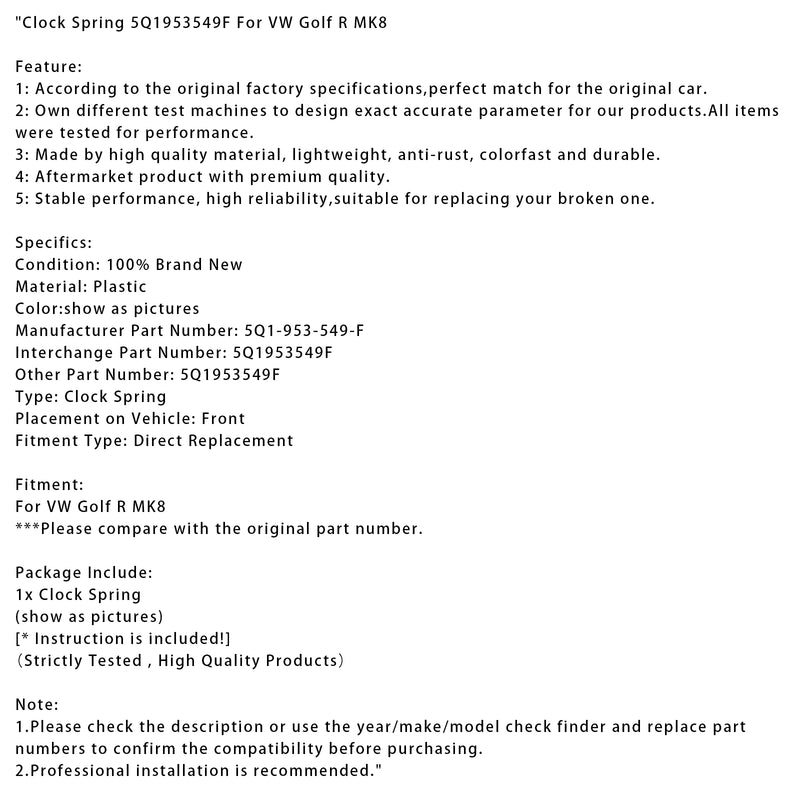 Clock Spring 5Q1953549F For VW Golf R MK8