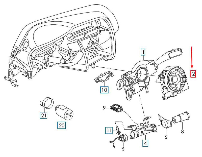 Volkswagen Tiguan Allspace after 2019- 
 Steering Angle Sensor Clock Spring Module 5Q0953549E