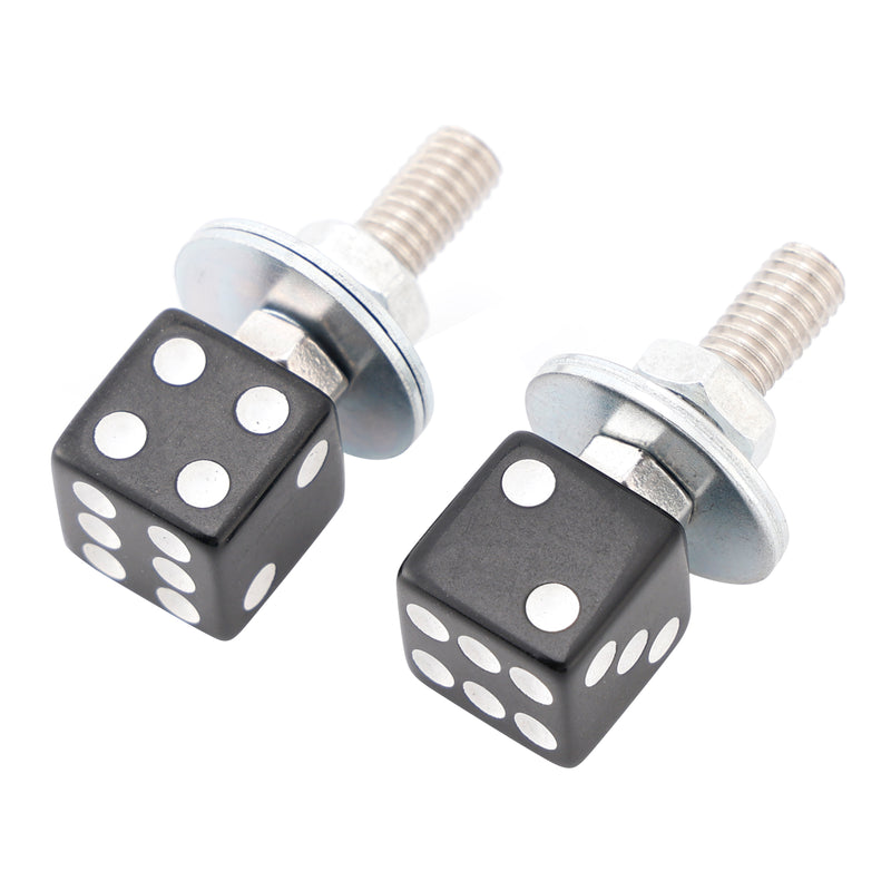 2x Custom DICE License Plate Bolt Screw Black Plastic Motorcycle Chopper Bobber
