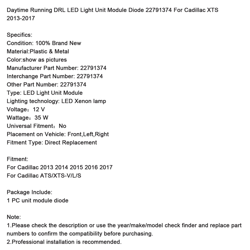 Daytime Running DRL Light Unit Module Diode 22791374 For Cadillac XTS 13-17