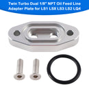 Twin Turbo Dual 1/8" NPT Oil Feed Line Adapter Plate for LS1 LSX LS3 LS2 LQ4