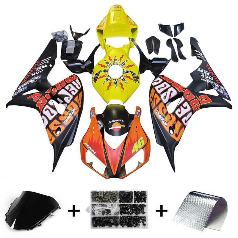 Fairings 2006-2007 Honda CBR 1000 RR Black Yellow Valentino Rossi   Generic