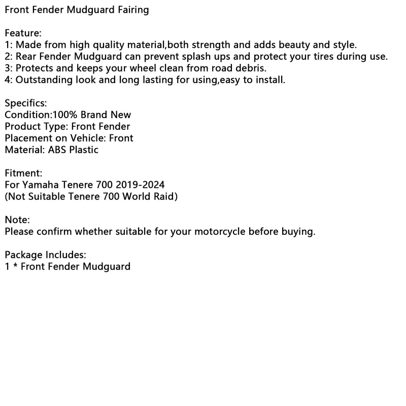 Front Fender Mudguard Fairing For Yamaha Tenere 700 2019-2024