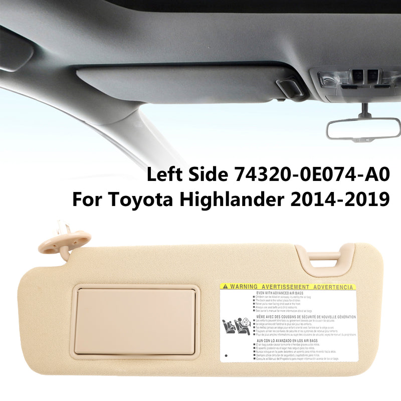 Toyota Highlander 2014-2019 Left Side Sun Visor W/Vanity Light 74320-0E074-A0
