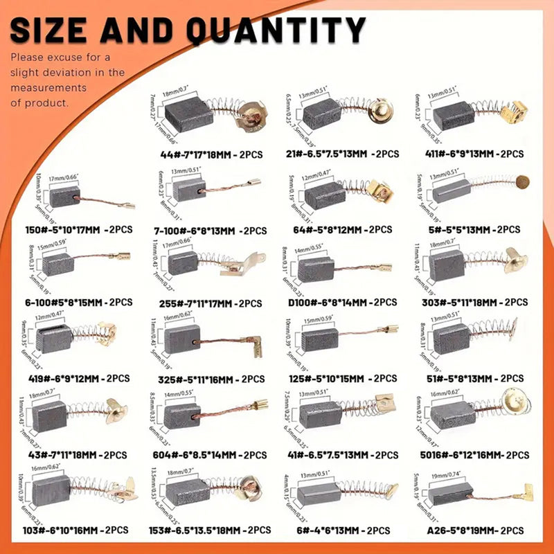 46Pcs 23 Sizes Electric Motor Carbon Brushes Replacement For Power Tool
