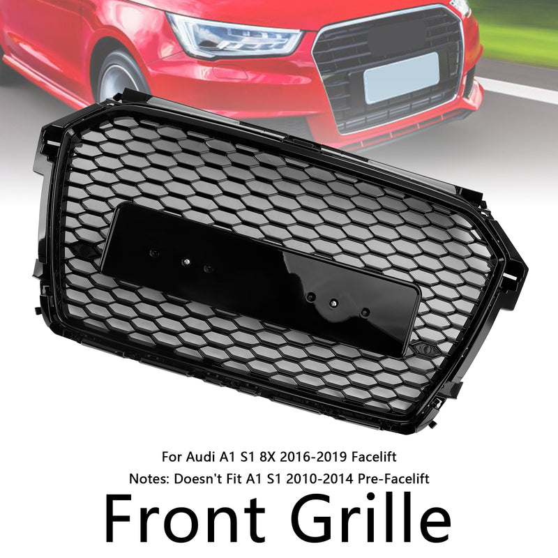 RS Style Honeycomb Bumper Grille Fit Audi A1 S1 8X Facelift 2016-2019 Black