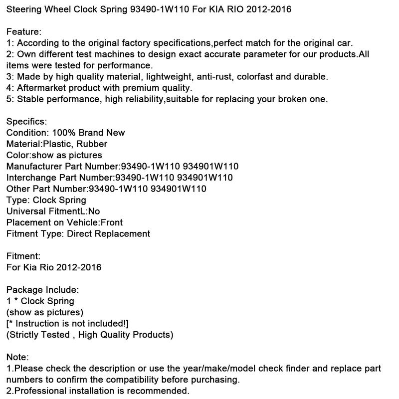 Steering Wheel Clock Spring 93490-1W110 For KIA RIO 2012-2016