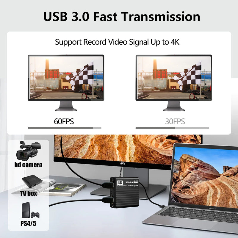 USB 3.0 Video Capture Card HDMI 4K Recording Box Live 1080P Video Recorder 60FPS