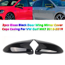 2pcs Gloss Black Door Wing Mirror Cover Caps Casing For VW Golf MK7 2015-2019