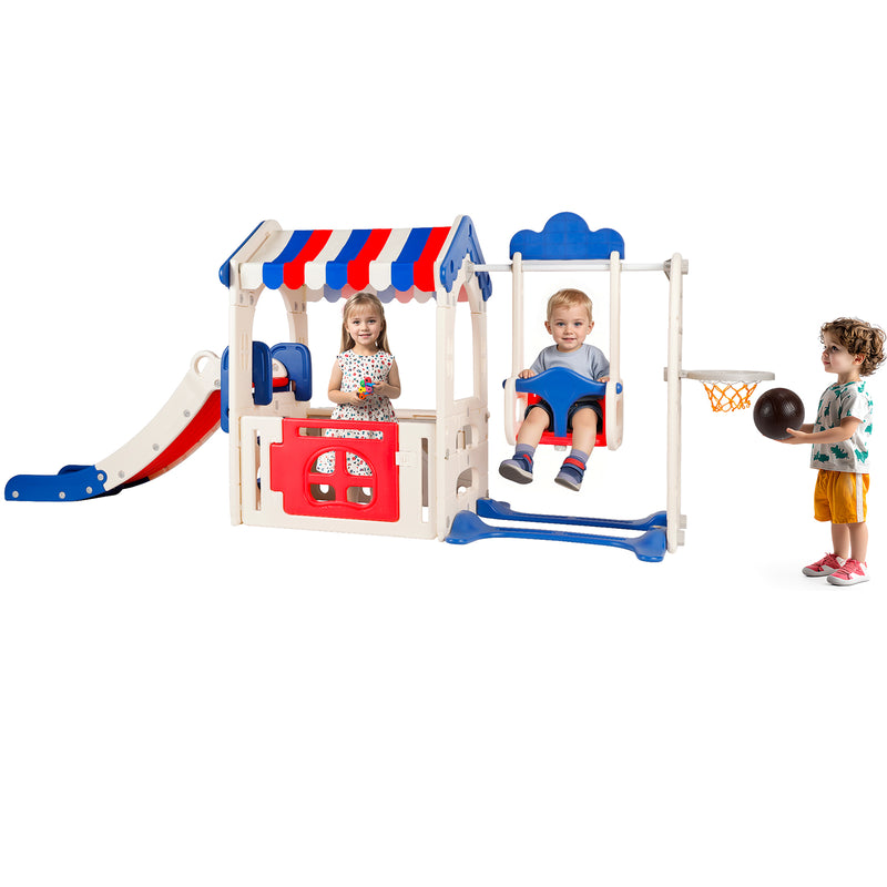Kid Playset Structure With Slide,Swing And Playhouse Indoor Outdoor Activity