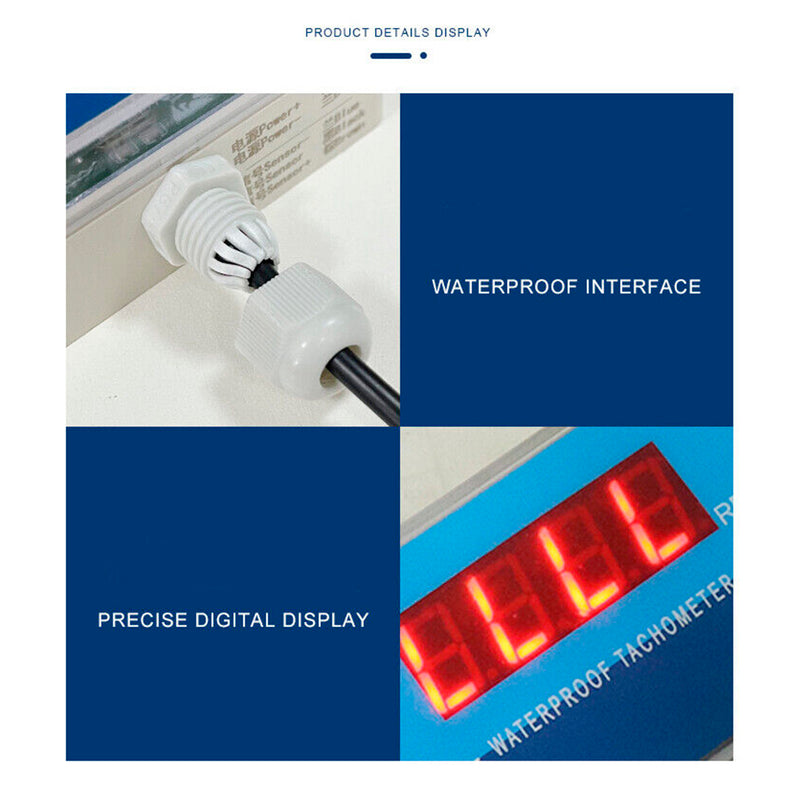 DC 8-24V Hall Tachometer Digital LED Motor Speed Meter Tester IP68 Waterproof