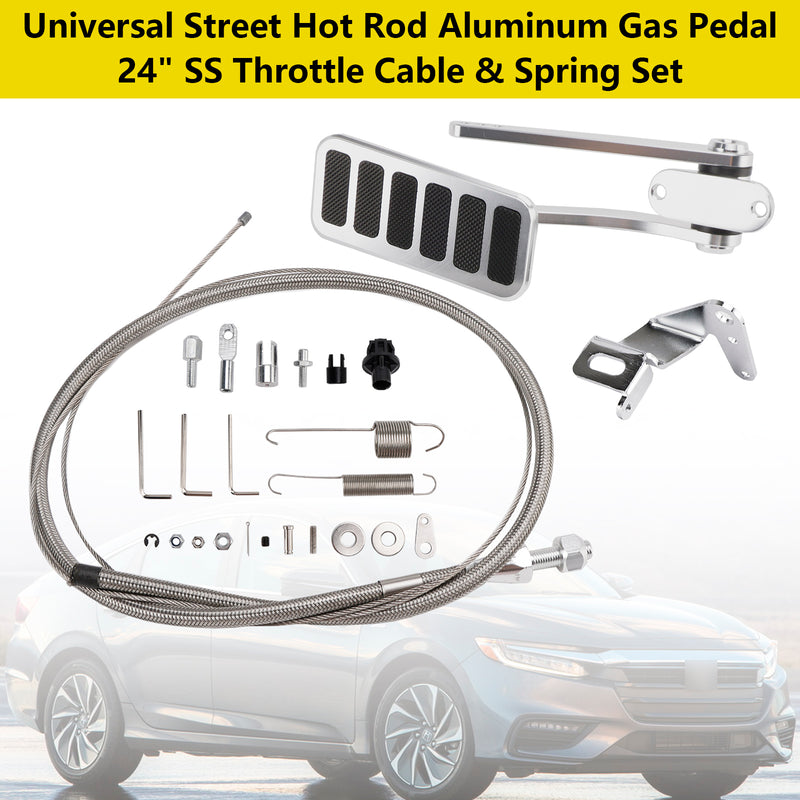 Universal Street Hot Rod Aluminum Gas Pedal 24" SS Throttle Cable & Spring Set