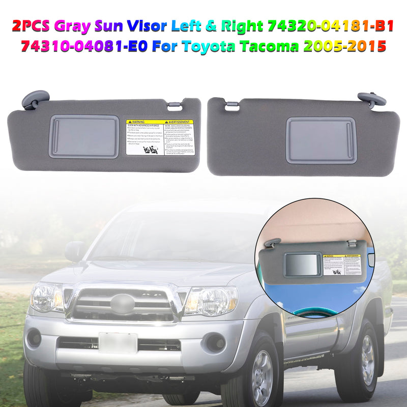 2PCS Gray Sun Visor Left & Right 74320-04181-B1 For  Toyota Tacoma 2005-2015