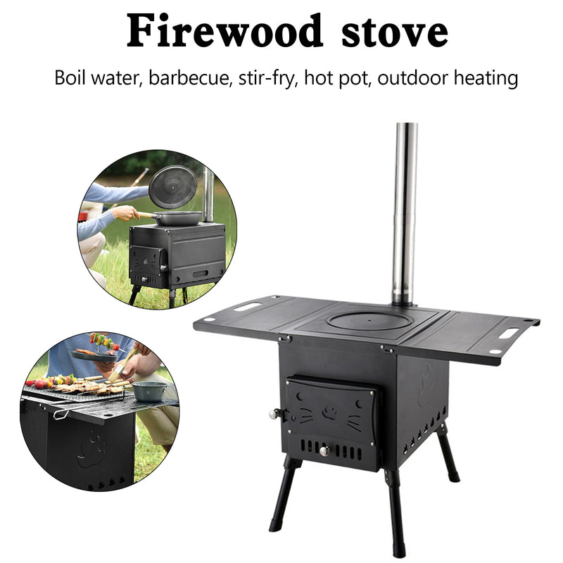 Outdoor Portable Camping Wood Stove Picnic Cook Folding Heating Wood Burning