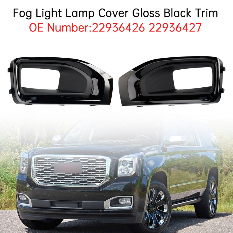 Fog Light Lamp Cover Gloss Black Trim Pair For GMC Yukon / Yukon XL 2015-2020