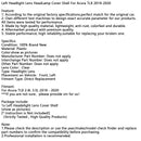 Left Headlight Lens HeadLamp Cover Shell For Acura TLX 2018-2020