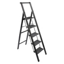 5 Step Ladder, Foldable Step Stool, Aluminum Step Ladder with Anti-Slip Pedal