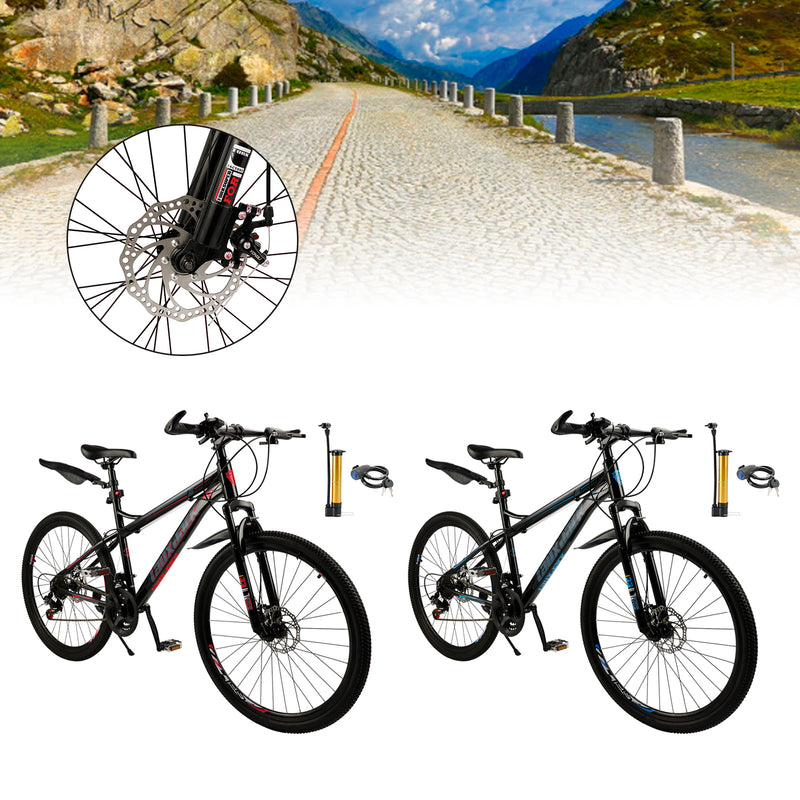 26" 21 speed Mountain Bike Double Disc Brake Thumb Shifter Unisex Teenagers MTB