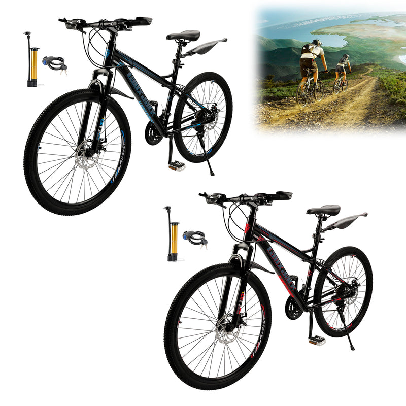 26" 21 speed Mountain Bike Double Disc Brake Thumb Shifter Unisex Teenagers MTB