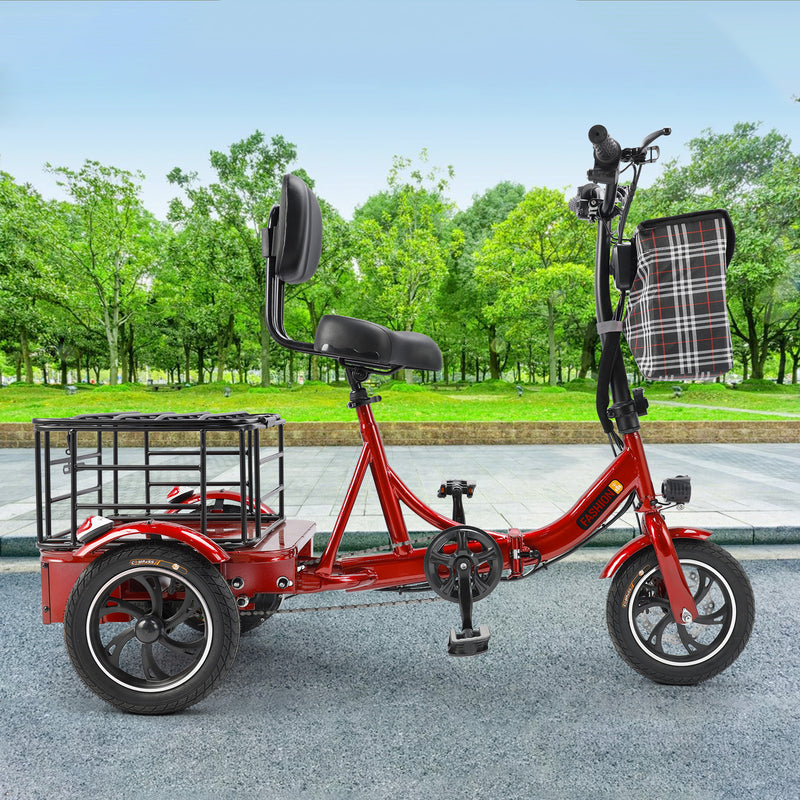 400W 48V 12A Elder Electric folding tricycle 3 wheel e-bike with Basket