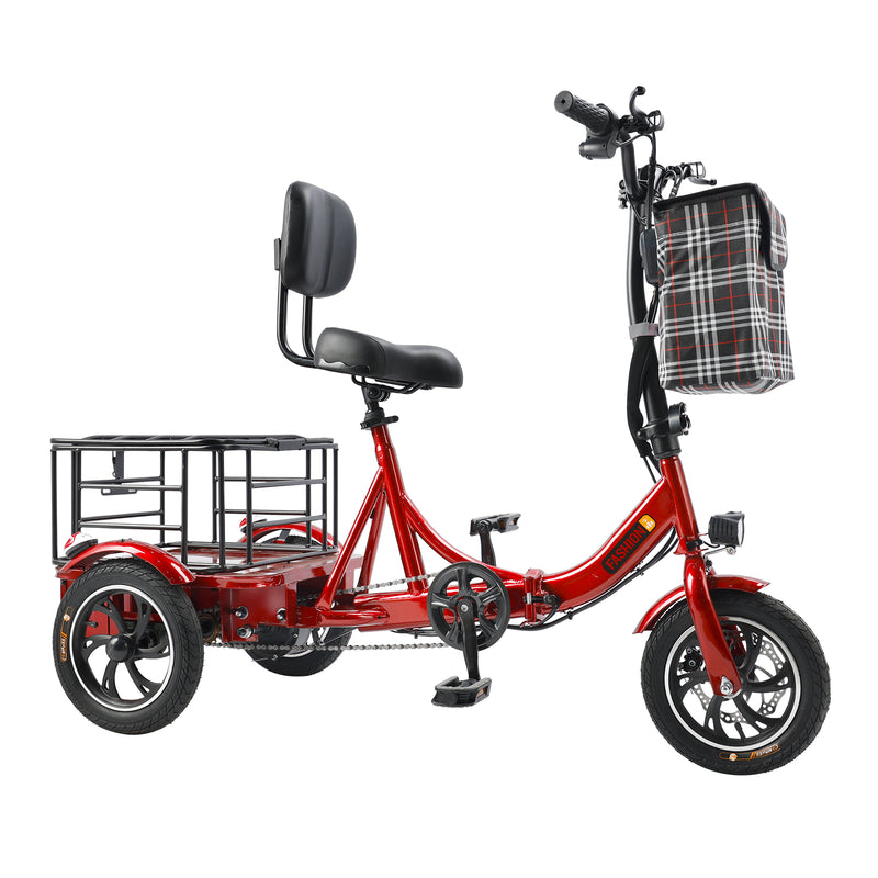 400W 48V 12A Elder Electric folding tricycle 3 wheel e-bike with Basket