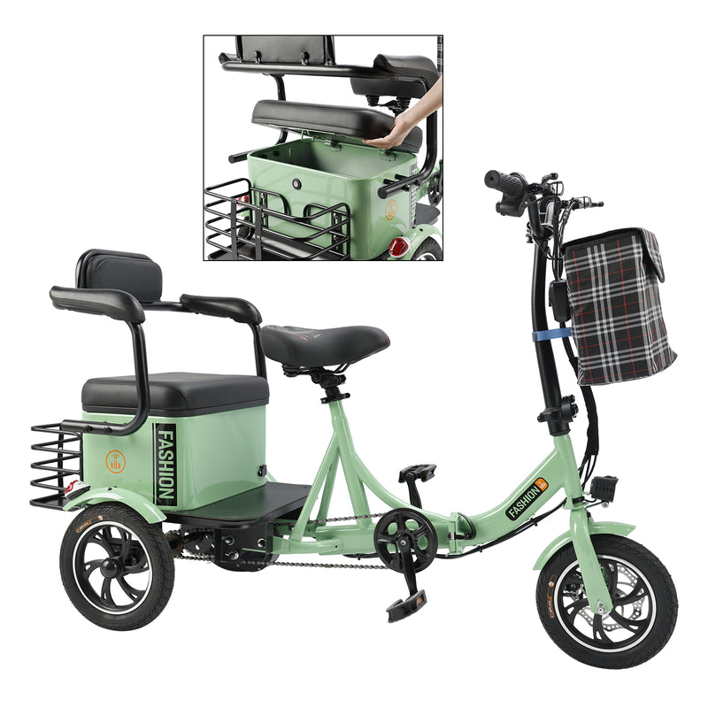 400W 48V 12A Elder Electric folding trike 3 wheel e-bike with Rear Seat