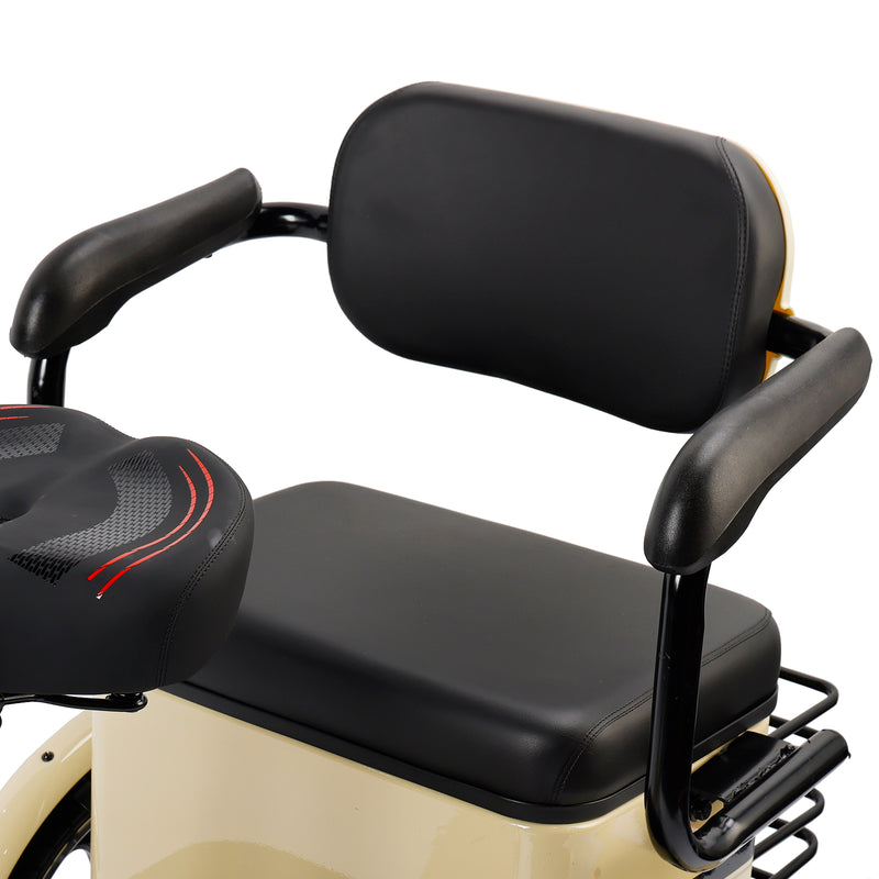 400W 48V 12A Elder Electric folding trike 3 wheel e-bike with Rear Seat Cream