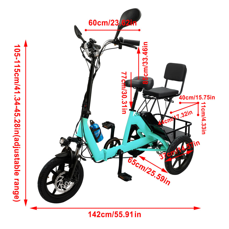 Three Wheel Electric Tricycle for Adults 3 Wheel Motorized Folding E-Bike