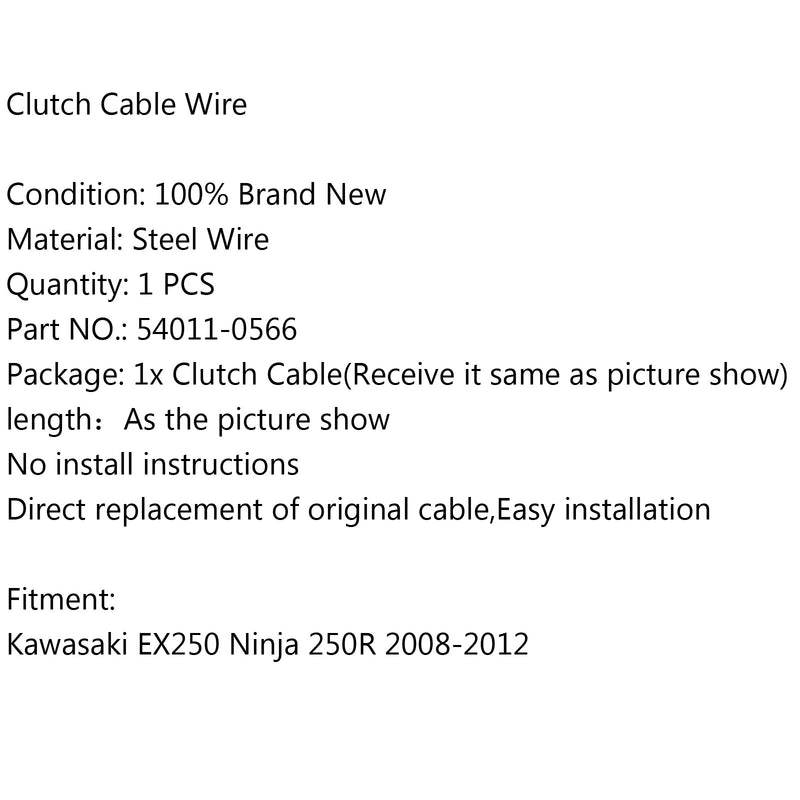 Wire Steel Clutch Cable 54011-0566 For Kawasaki EX250 Ninja 250R 2008-2012 Generic