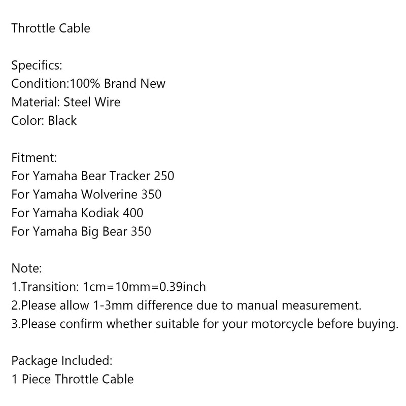 Throttle Cable for Yamaha Bear Tracker 250 Wolverine 350 Kodiak 400 Big Bear 350 Generic