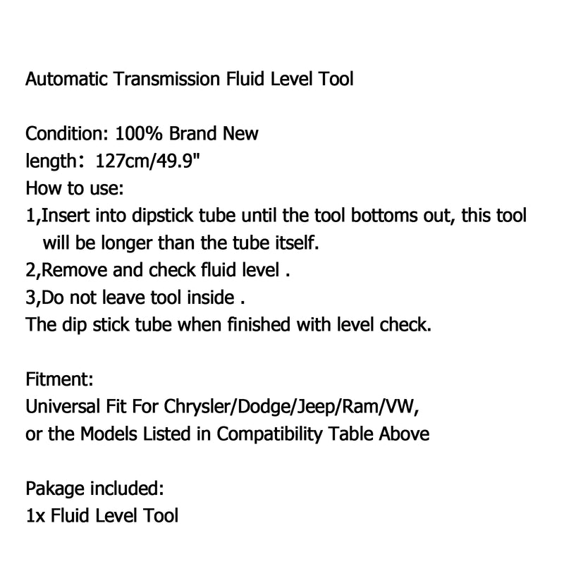 Automatic Transmission Fluid level Dipstick Tool for Chrysler Ram Generic