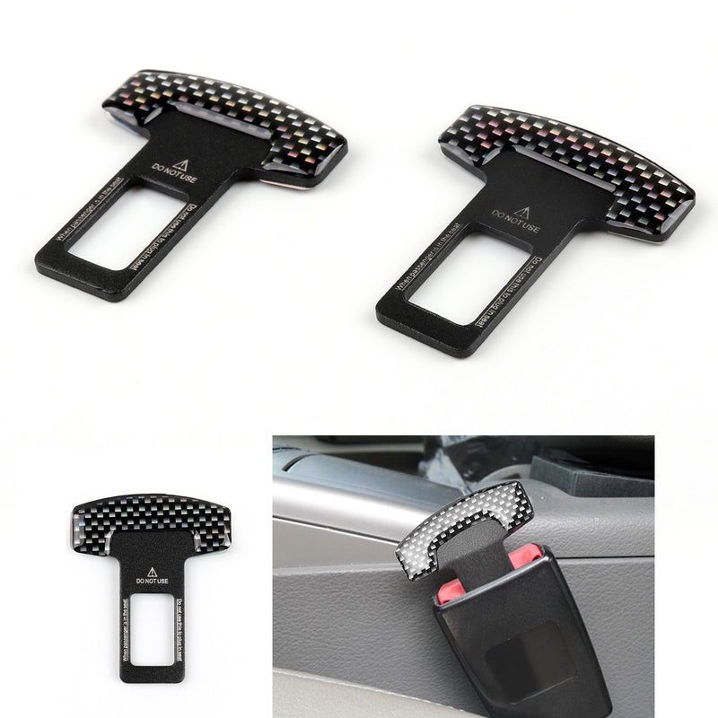 Pair Universal Carbon Fiber Car Safety Seat Belt Buckle Alarm Stopper Clip Clamp