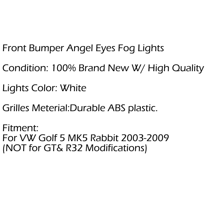 2Pcs Front Angel Eyes Fog Lights + Grille For VW Golf 5 MK5 Rabbit 2003-2009 Generic