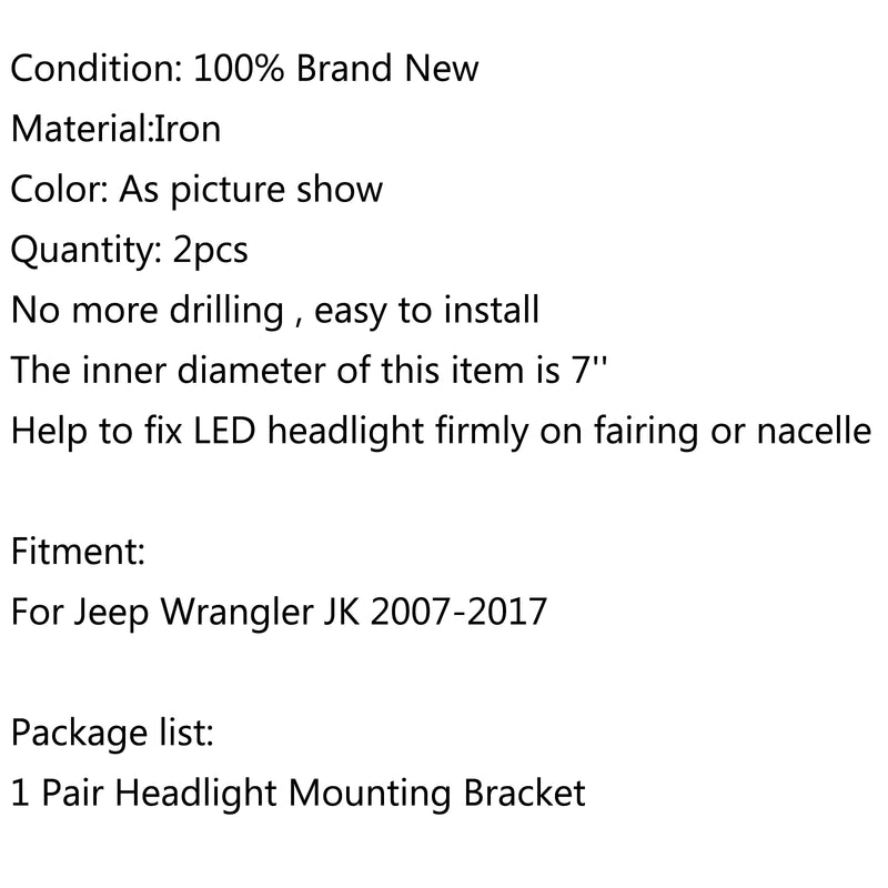 2x Mounting Bracket For 7inch LED Headlight Round Ring Wrangler JK 07-2017 Generic