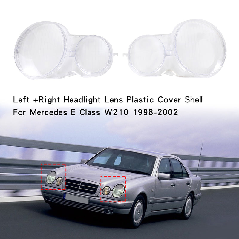 Left +Right Headlight Lens Plastic Cover Shell For Mercedes E Class W210 98-2002