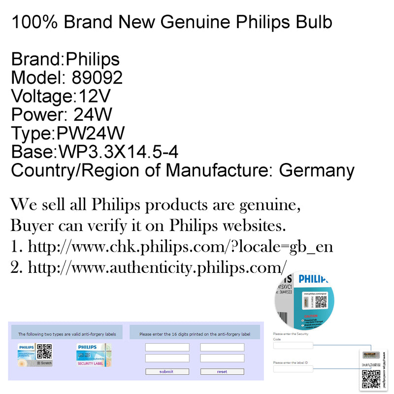Philips 89092 PW24W B209WH WP3.3X14.5-4 Fog Lights Bulb For Golf 7 Bmw 316 320