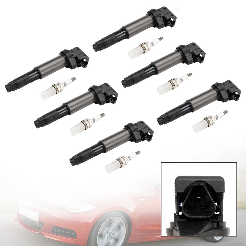 BMW 325 335 525 530i X5 Z4 2.5L 3.0L 6x Ignition Coil+Spark Plug UF515 UF522