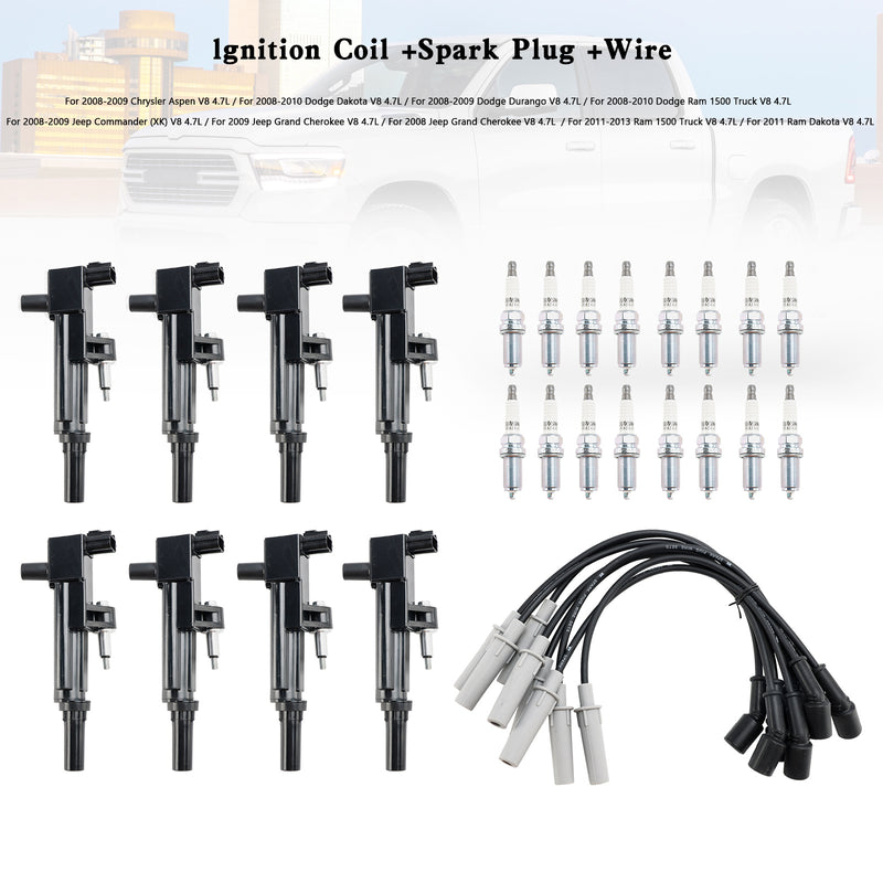 8X lgnition Coil +Spark Plug +Wire UF601 For Dodge Durango Dakota Ram 1500 GN10458 5C1706 IGC0164 C755