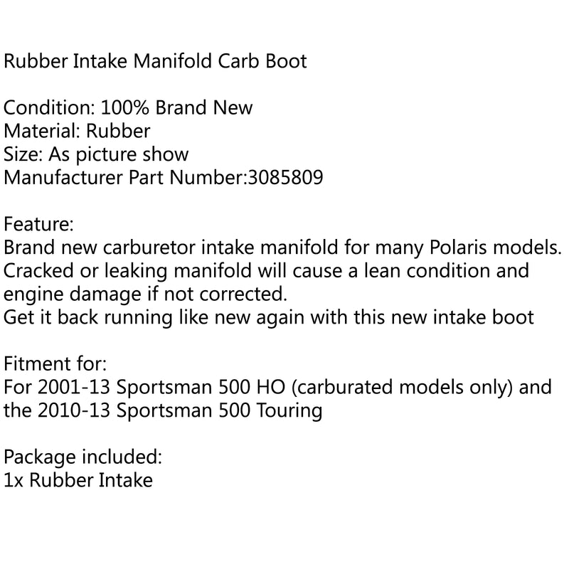 Carburetor Intake Manifold Boot For Polaris Sportsman 500 HO 2001-2013 3085809 Generic