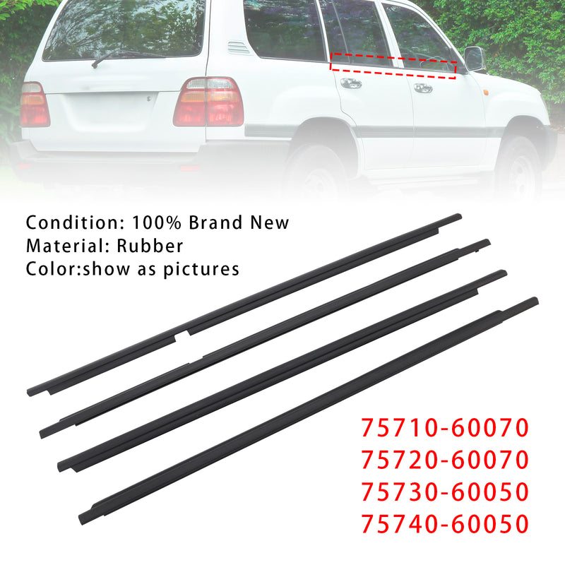 4PCS Door Glass Belt Outer Molding Weatherstrip For Land Cruiser LC100 98-07