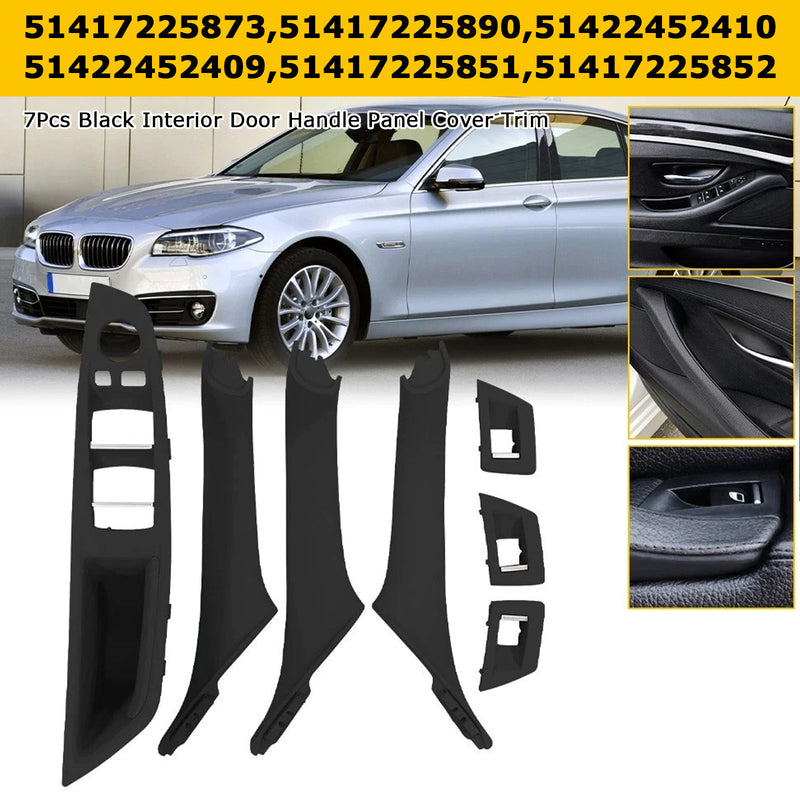 7x Black Inner Door Panel Handle Pull Trim Cover For BMW 5 Series F10 F11 10-16