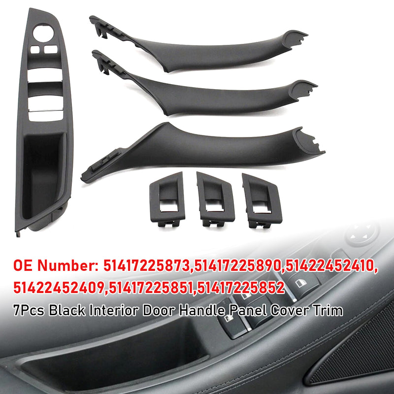 7x Black Inner Door Panel Handle Pull Trim Cover For BMW 5 Series F10 F11 10-16