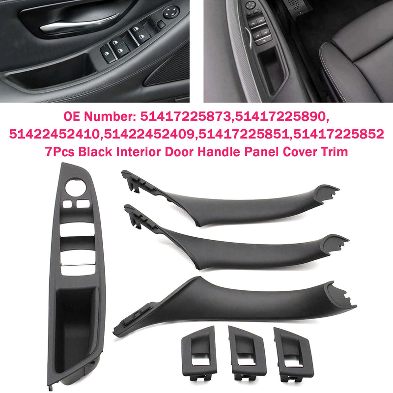 7x Black Inner Door Panel Handle Pull Trim Cover For BMW 5 Series F10 F11 10-16