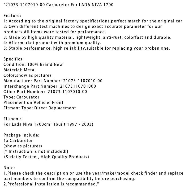 21073-1107010-00 Carburetor For LADA NIVA 1700