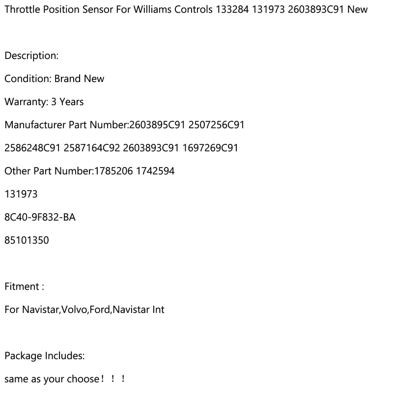 Throttle Position Sensor For Williams Controls 133284 131973 2603893C91 New Generic