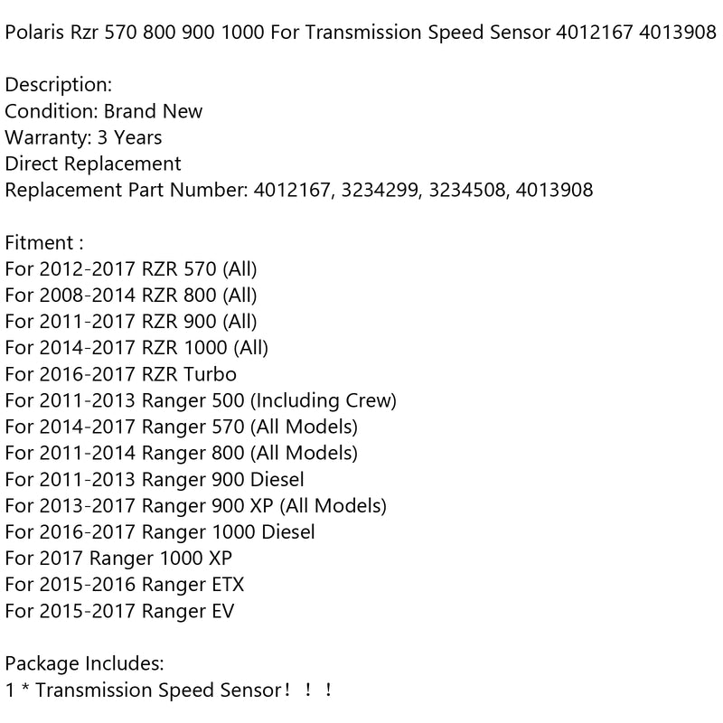 Polaris Rzr 570 800 900 1000 For Transmission Speed Sensor 4012167 4013908 Generic