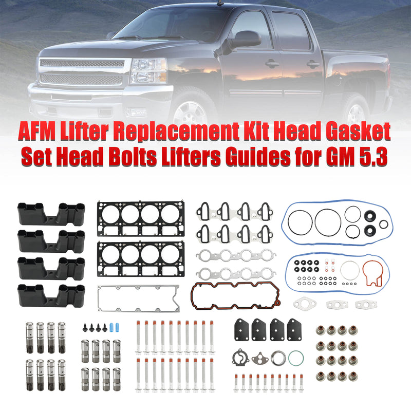 2005-2013 Chevrolet Silverado 1500 5.3L 5328CC 325CID V8 FLEX OHV, (16 Valve) AFM Lifter Replacement Kit Head Gasket Set Head Bolts Lifters Guides Fedex Express Generic