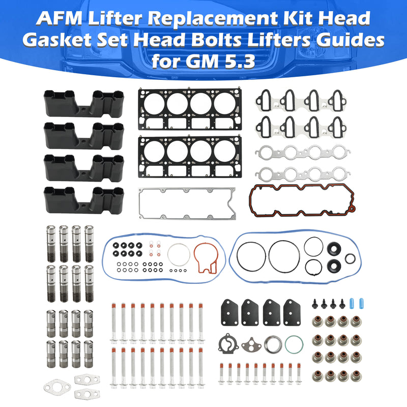 2007-2009 GMC Yukon XL 1500 5.3L 5328CC 325CID V8 OHV, (16 Valve) AFM Lifter Replacement Kit Head Gasket Set Head Bolts Lifters Guides Fedex Express Generic