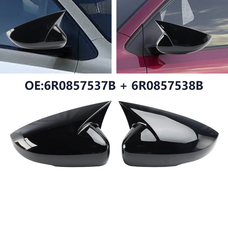 Gloss Black Wing Door Mirror Cover Caps for Left + Right VW Polo MK5 09-17